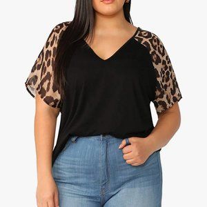 New leopard sleeve raglan v neck